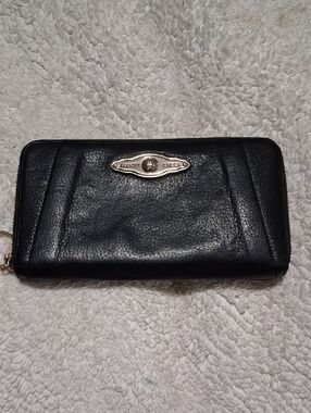 Elliott Lucca Black Zip-Around Leather Wallet with Gold Accent